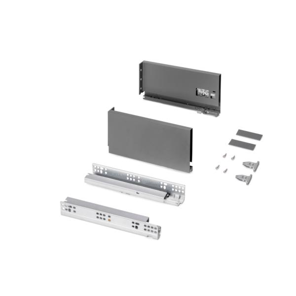 Emuca Cajón exterior Protone 30kg con guías de extracción total y cierre suave, Altura 131mm, profundidad 270mm, Acero, Gris antracita