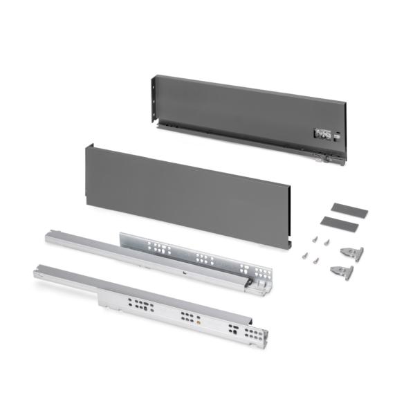 Emuca Cajón exterior Protone 30kg con guías de extracción total y cierre suave, Altura 131mm, profundidad 500mm, Acero, Gris antracita
