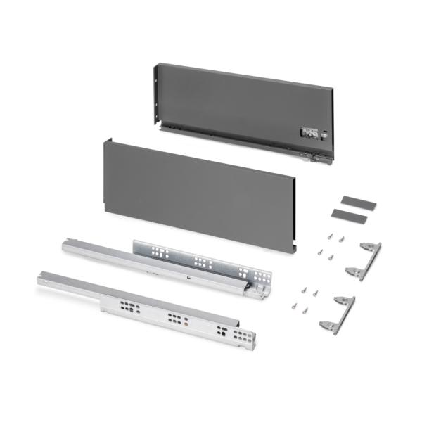 Emuca Cajón exterior Protone 30kg con guías de extracción total y cierre suave, Altura 178mm, profundidad 450mm, Acero, Gris antracita