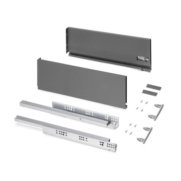 Emuca Cajón exterior Protone 30kg con guías de extracción total y cierre suave, Altura 178mm, profundidad 500mm, Acero, Gris antracita