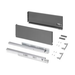 Emuca Cajón exterior Protone 30kg con guías de extracción total y cierre suave, Altura 178mm, profundidad 500mm, Acero, Gris antracita