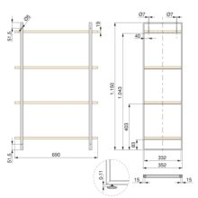 Emuca Kit de Lader kit d'étagères avec cadre et étagères, hauteur 1150mm, Acier, Peint noir et Bois - Item1