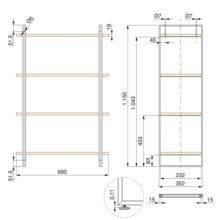 Emuca Kit de estantería Lader con estructura y estantes, altura 1150mm, Acero, Pintado negro y Madera - Ítem2