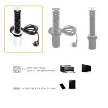 Emuca Multiconector extraíble Vertikal, 3 enchufes tipo Schuko, 2 USB tipo A, Plástico y Aluminio, Pintado blanco - Ítem1