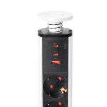Emuca Multiconector extraíble Vertikal, 3 enchufes tipo Schuko, 1 USB tipo A, 2 USB tipo C, Plástico y Aluminio, Pintado blanco - Ítem3
