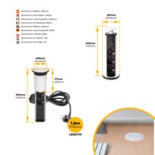 Emuca Multiconector extraíble Vertikal, 3 enchufes tipo Schuko, 1 USB tipo A, 2 USB tipo C, Plástico y Aluminio, Pintado blanco - Ítem5