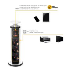 Emuca Multiconector extraíble Vertikal, 3 enchufes tipo Schuko, 1 USB tipo A, 2 USB tipo C, Plástico y Aluminio, Pintado blanco - Ítem6
