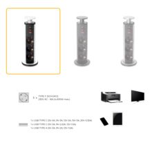 Emuca Multiconector extraíble Vertikal, 3 enchufes tipo Schuko, 1 USB tipo A, 2 USB tipo C, Plástico y Aluminio, Pintado blanco - Ítem9