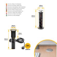 Emuca Multiconnecteur élevable Vertikal, 3 prises de type Schuko, 1 port USB de type A, 2 ports USB de type C, Plastique et Aluminium, Peint en noir - Item5