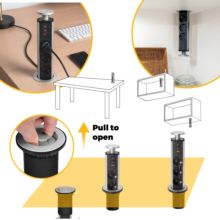 Emuca Multiconnecteur élevable Vertikal, 3 prises de type Schuko, 1 port USB de type A, 2 ports USB de type C, Plastique et Aluminium, Peint en noir - Item8