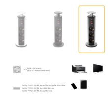 Emuca Multiconnecteur élevable Vertikal, 3 prises de type Schuko, 1 port USB de type A, 2 ports USB de type C, Plastique et Aluminium, Peint en noir - Item9