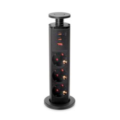 Emuca Multiconector extraíble Vertikal, 3 enchufes tipo Schuko, 1 USB tipo A, 2 USB tipo C, Plástico y Aluminio, Pintado negro