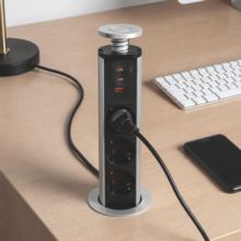 Emuca Multiconector extraíble Vertikal, 3 enchufes tipo Schuko, 1 USB tipo A, 2 USB tipo C, Plástico y Aluminio, Gris metalizado - Ítem11