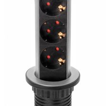 Emuca Multiconector extraíble Vertikal, 3 enchufes tipo Schuko, 1 USB tipo A, 2 USB tipo C, Plástico y Aluminio, Gris metalizado - Ítem2