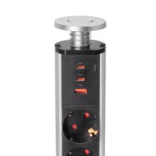 Emuca Multiconector extraíble Vertikal, 3 enchufes tipo Schuko, 1 USB tipo A, 2 USB tipo C, Plástico y Aluminio, Gris metalizado - Ítem3