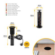 Emuca Multiconector extraíble Vertikal, 3 enchufes tipo Schuko, 1 USB tipo A, 2 USB tipo C, Plástico y Aluminio, Gris metalizado - Ítem5