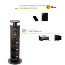 Emuca Multiconector extraíble Vertikal, 3 enchufes tipo Schuko, 1 USB tipo A, 2 USB tipo C, Plástico y Aluminio, Gris metalizado - Ítem6