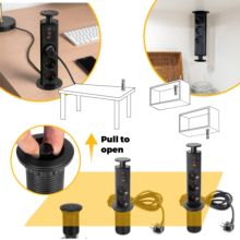 Emuca Multiconector extraíble Vertikal, 3 enchufes tipo Schuko, 1 USB tipo A, 2 USB tipo C, Plástico y Aluminio, Gris metalizado - Ítem8