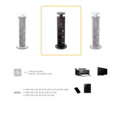Emuca Multiconector extraíble Vertikal, 3 enchufes tipo Schuko, 1 USB tipo A, 2 USB tipo C, Plástico y Aluminio, Gris metalizado - Ítem9