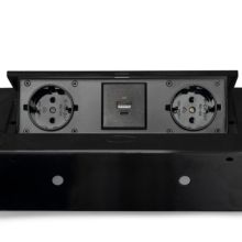 Emuca Multiconector para escritorio Atom 26 Lite, 225x111mm, 2 enchufes tipo Schuko, 1 USB tipo A, 1USB tipo C, Zamak-Acero-Plástico, Negro - Ítem4