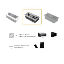 Emuca Multiconector para escritorio Atom 26 Lite, 225x111mm, 2 enchufes tipo Schuko, 1 USB tipo A, 1USB tipo C, Zamak-Acero-Plástico, Gris metalizado - Ítem1