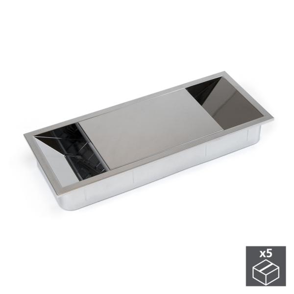 Emuca Pasacables mesa, rectangular, 152 x 61 mm, para encastrar, Plástico, Cromado, 5 ud.