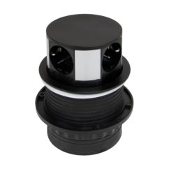 Emuca Multiconnecteur Vertikal Push diamètre 100mm, 3 prises de type Schuko, 2 USB type A, Acier et Plastique, Peint en noir