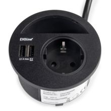 Emuca Multiconector Circle 80, diámetro 80mm, 1 enchufe tipo Schuko, 1 USB tipo A, 1 USB tipo C, Plástico, Pintado negro - Ítem7