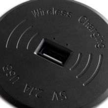 Emuca Chargeur de surface sans fil pour mobile Airtop 2 avec USB-A, Ø60mm, 5V DC / 2.1A (USB-10W/Qi-10W), Plastique noir, Plastique - Item1