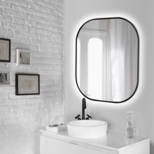 Emuca Espejo de baño Cepheus con iluminación LED decorativa y marco negro, rectangular redondeado 600x800mm, AC 230V 50Hz, 12W, Aluminio y Cristal - Ítem4