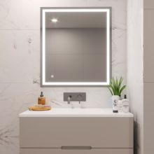 Emuca Espejo de baño Heracles con iluminación LED frontal y decorativa, AC 230V 50Hz, 34W, Plástico y Cristal - Ítem1
