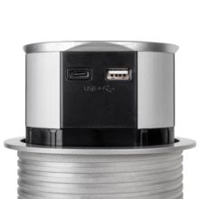 Emuca Multiconnecteur Vertikal Push diamètre 100mm, 3 prises de type Schuko, 1 USB type A, 1 USB type C, Acier et Plastique, Peint en aluminium - Item1