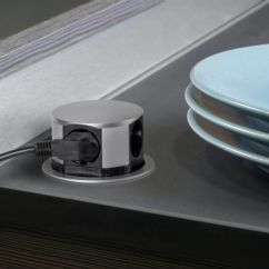 Emuca Multiconnecteur Vertikal Push diamètre 100mm, 3 prises de type Schuko, 1 USB type A, 1 USB type C, Acier et Plastique, Peint en aluminium