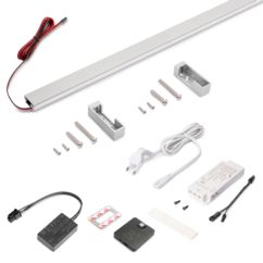 Emuca Kit barre pour armoire Luxe, ruban LED 4,5x8 Neonlynx V, détecteur de mouvement RF Smart et convertisseur Smart (24V DC), longueur 900mm, Lumière blanche chaude 2.700K, Aluminium et Plastique, Anodisé mat