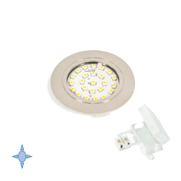 Emuca Aplique LED para mueble, diámetro 65 mm, de empotrar, no necesita convertidor, luz blanca fría, plástico, níquel satinado