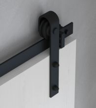Emuca Kit de herrajes para una puerta corredera colgada de madera Barn, Con cierre suave, tableros no incluidos, Acero y Plástico, Pintado negro - Ítem7
