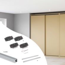 Emuca Kit de ferrures pour Flow2 2 portes coulissantes et armoire à fermeture souple avec rails encastrés 2,35m, panneaux non inclus, Anodisé mat - Item1