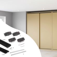 Emuca Kit de ferrures pour Flow2 2 portes coulissantes et armoire à fermeture souple avec rails de surface de 2,35m, panneaux non inclus, Peint en noir - Item1