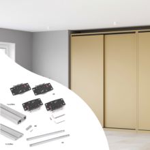 Emuca Kit de ferrures pour Flow2 2 portes coulissantes et armoire à fermeture souple avec rails de surface 2,35m, panneaux non inclus, Anodisé mat - Item1