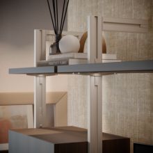 Emuca Kit de fixation pour 4 étagères en bois et 1 tringle de suspension de 1m de long Zero, Aluminium et Zamak et Plastique, Peint gris pierre - Item8