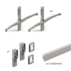 Emuca Kit de soportes para 4 estantes de madera y 1 barra de colgar de longitud 1m Zero, Aluminio y Zamak y Plástico, Pintado color gris piedra