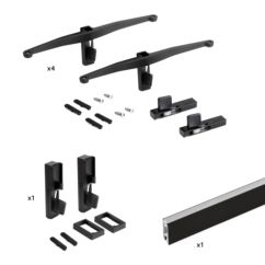 Emuca Kit de fixation pour 4 étagères en bois et 1 tringle de suspension de 1m de long Noir, Aluminium et Zamak et Plastique, Peint en noir texturé