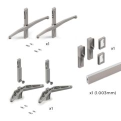 Emuca Kit de soportes para 1 estante de madera, 1 módulo y 1 barra de colgar de longitud 1m Zero, Zamak, Pintado Color gris piedra