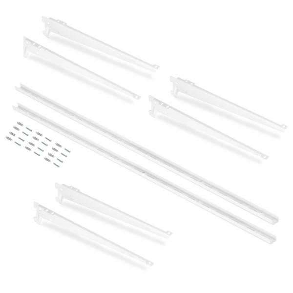 Emuca Kit para 3 estantes con sopores y perfiles de fijación a pared Jagmet, longitud 380mm, Acero, Pintado blanco