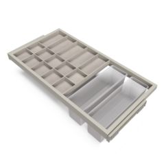 Emuca Kit de organisateur de tiroirs, plateau auxiliaire et cadre de coulissage soft close pour armoires, réglable, module 900mm, Gris pierre - Item
