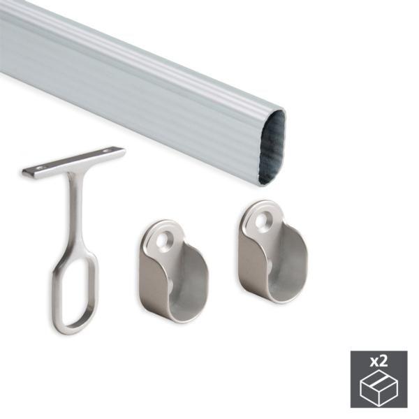 Emuca Barra de armario, ovalada 30x15 mm, 1.400 mm, Aluminio, Anodizado mate, 2 ud.