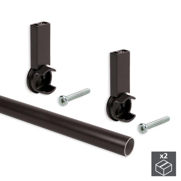 Kit de 2 tubos de aluminio D. 28 x 950mm y soportes Moka Emuca para armario en acabado color moka