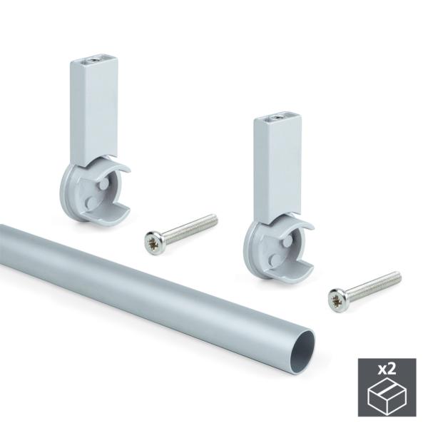 Kit de 2 tubos de aluminio D. 28 x 950 mm y soportes Keeper Emuca para armario en acabado color gris