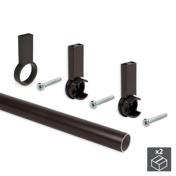 Kit de 2 tubos de aluminio D. 28 x 1400mm y soportes Moka Emuca para armario en acabado color moka