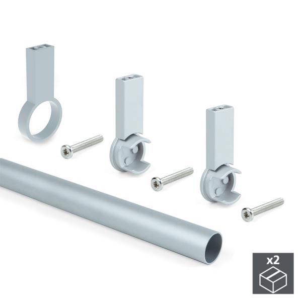 Kit de 2 tubos de aluminio D. 28 x 1400 mm y soportes Keeper Emuca para armario en acabado color gris